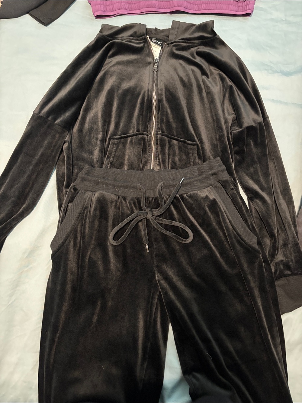 Felina Black Velour Zip Hoodie & Joggers Set